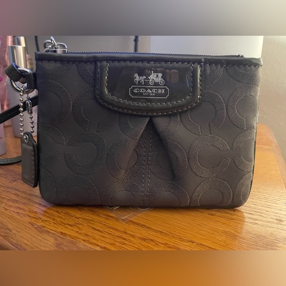 Coach Handbags - NICE!! Coach Signature Madison Silver Gray Signature Lurex & Leather Wristlet